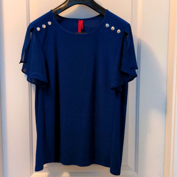 Blue flutter split sleeve blouse - Picture 1 of 3